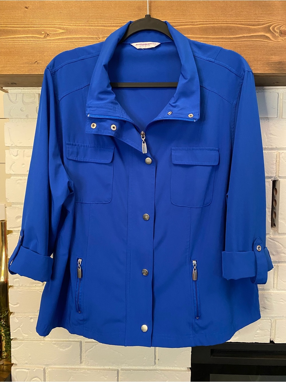 Allison Daley Petite Cobalt Blue Snap Front Jacket Lightweight Boxy Jacket